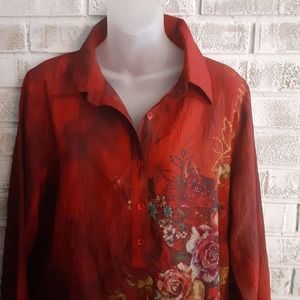GEB Tunic Dress Crimson Floral Embellished sz XL